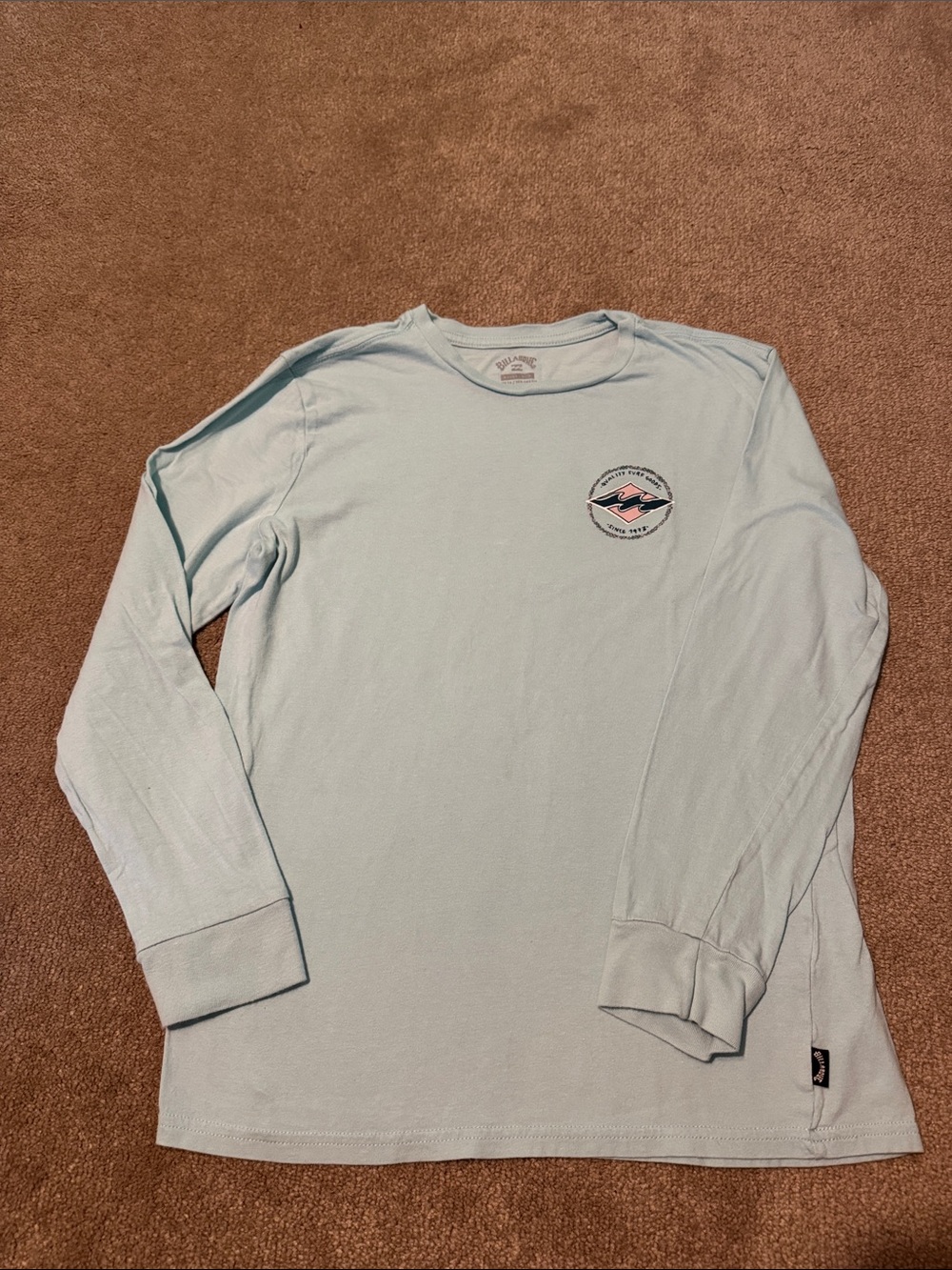 Billabong Light Blue Long Sleeve Crewneck Shirt with Chest Logo